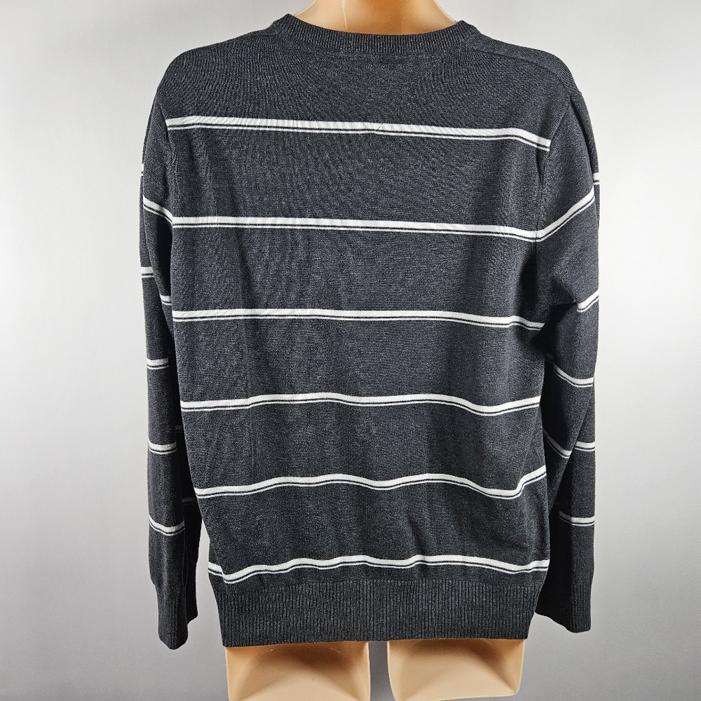 Tommy Hilfiger Men's Gray Cotton V Neck Striped Sweater Long Sleeve Size Large - Picture 12 of 15